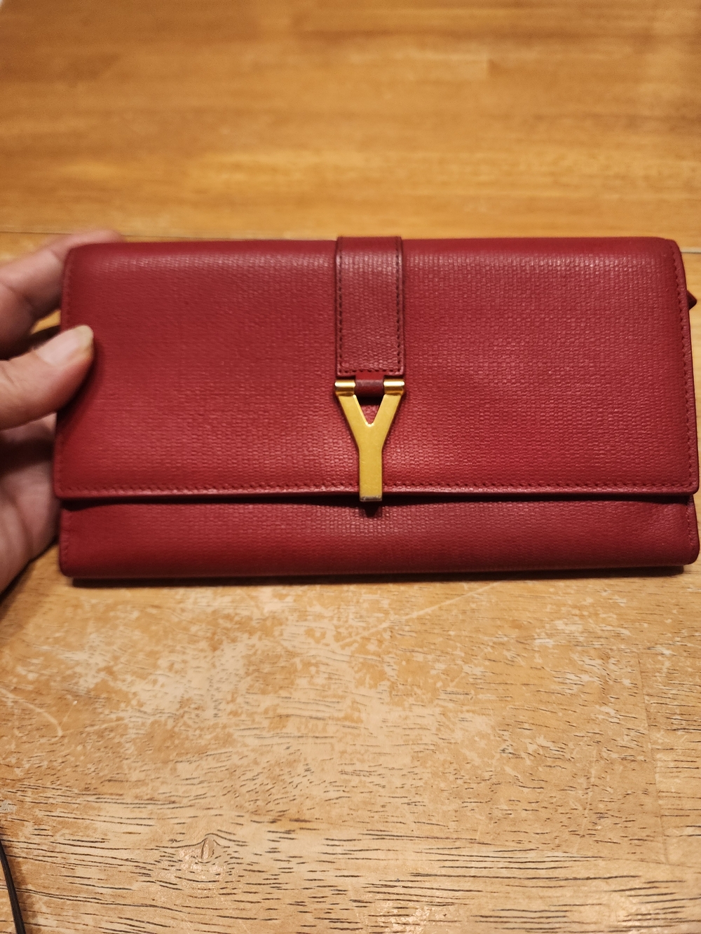 red textured leather Yves Saint Laurent Y-Line wallet gold-tone hardware - Picture 1 of 16